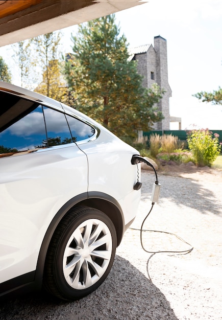 Close up on electric car charging