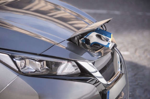 Close up on electric car in france