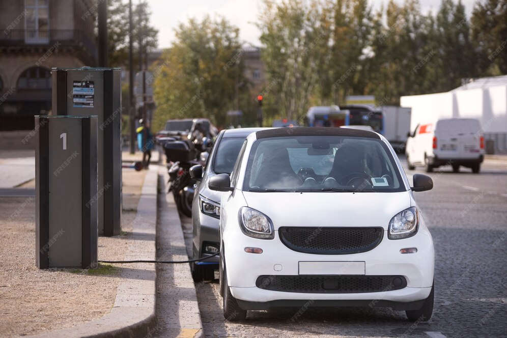 Free Photo Close up on electric car in france