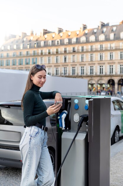 Close up on electric car in france