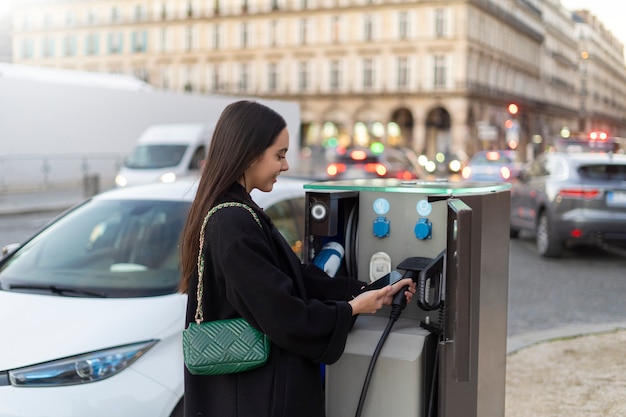 Close up on electric car in france