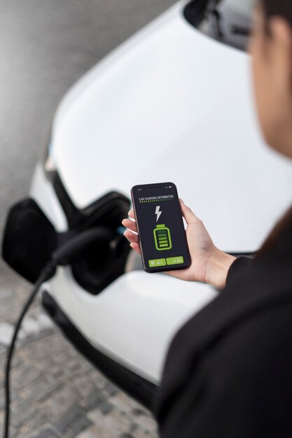 Close up on electric car in france