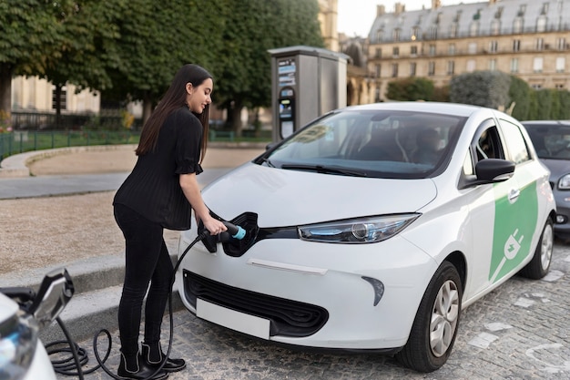 Close up on electric car in france