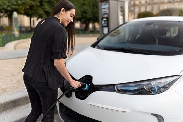 Close up on electric car in france