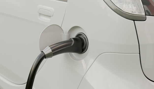 Close up electric car model charging