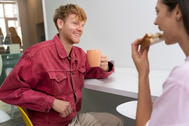 Close up on employees taking a break