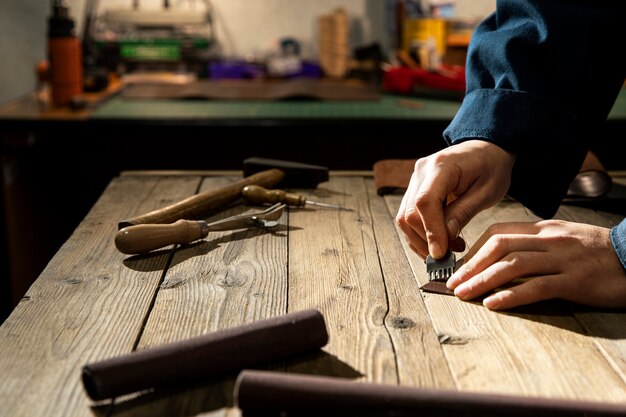 Close up on engraving art tools