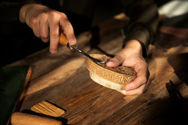 Close up on engraving art tools