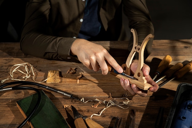 Close up on engraving art tools