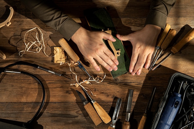 Close up on engraving art tools