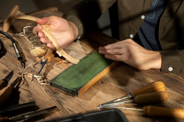 Close up on engraving art tools