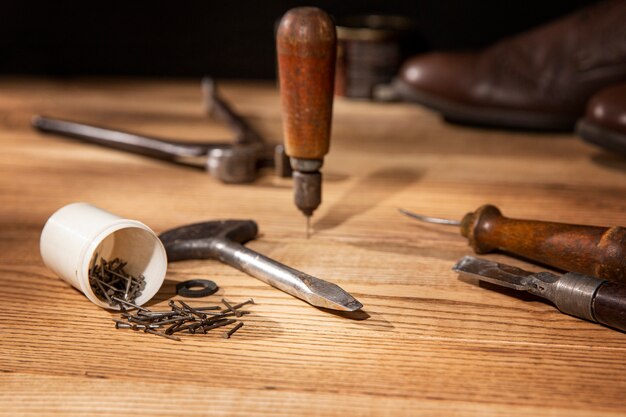 Close up on engraving art tools