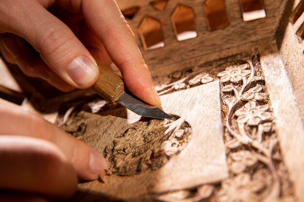 Close up on engraving art tools