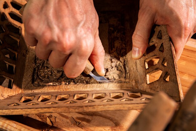 Close up on engraving art tools