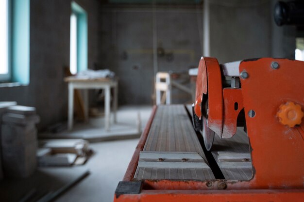 Close up on equipment used in apartment renovation