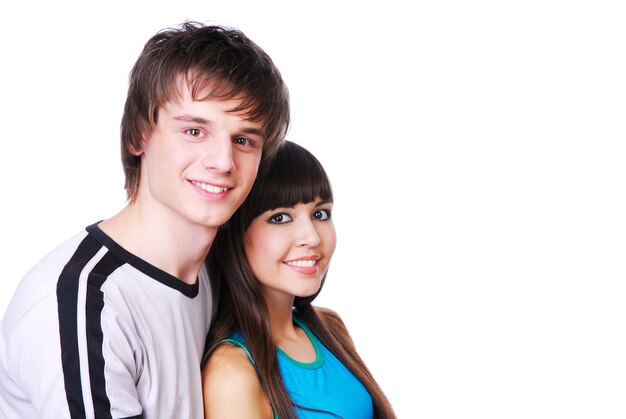 Close-up face of two young beautiful couple