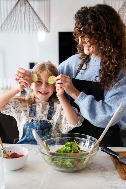 Close up on family enjoying food together