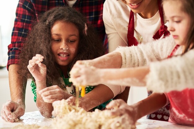 Close up of family in the kitchen