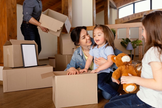 Close up family packing together