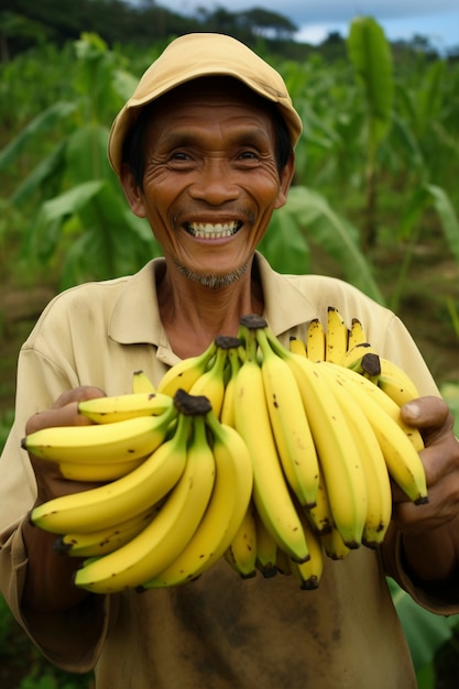 Foto gratuita close up sul contadino con le banane