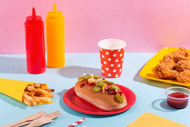 Close up on fast food still life