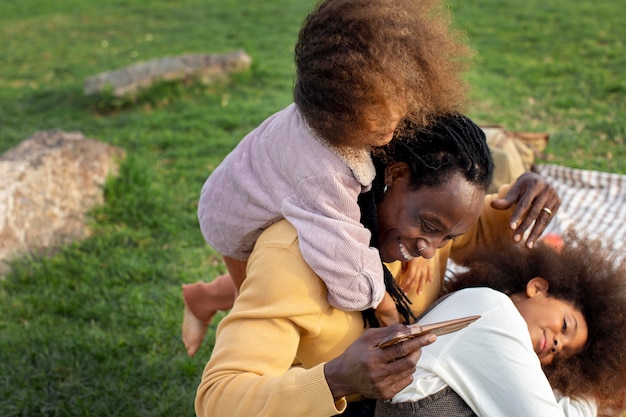 Close up father and playing with kids