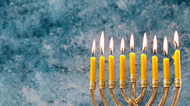 Close-up festive candleholder for hanukkah