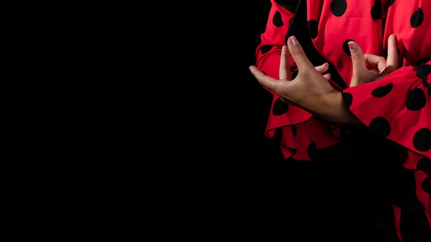 Foto gratuita mani dell'incrocio di flamenca del primo piano