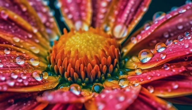 Foto gratuita un primo piano di un fiore con gocce d'acqua su di esso