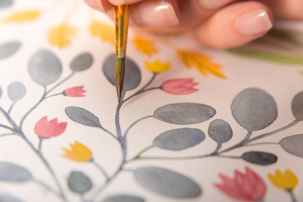 Close up of flowers design on paper
