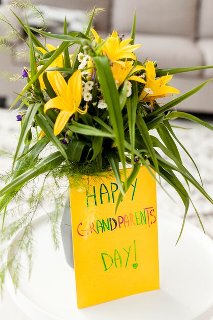 Close-up flowers with greeting message