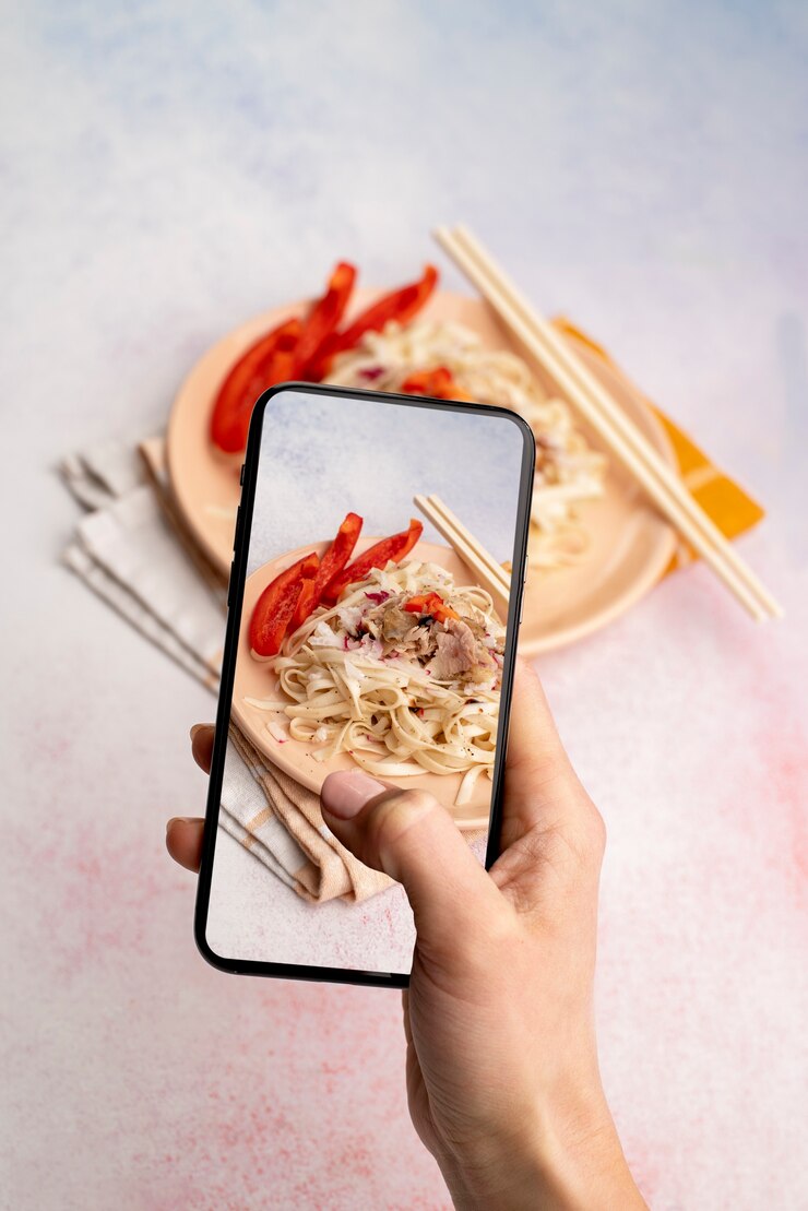無料Photo 食事の写真を撮る食品愛好家のクローズアップ
