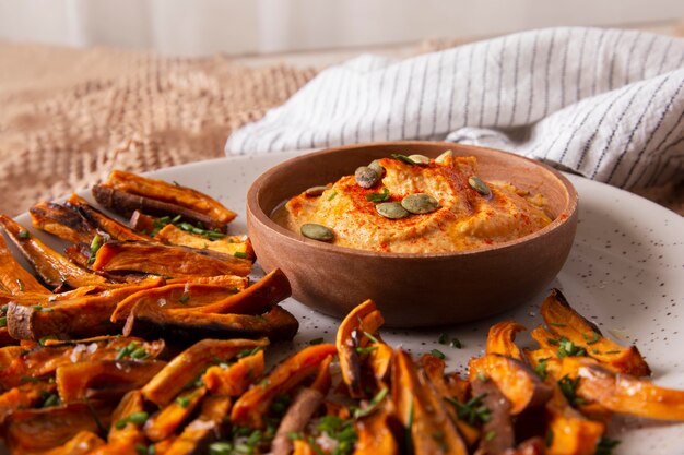 Close up on food snacks made from sweet potatoes