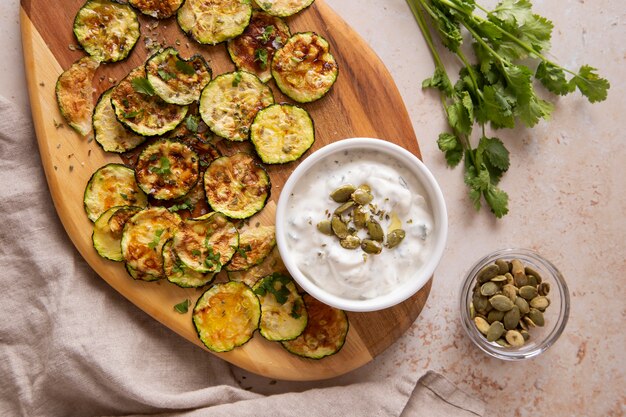 Close up on food snacks made from zucchini