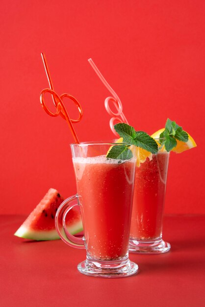 Close up on foods cocktails in tall glass