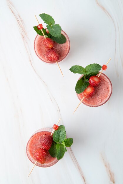 Close up on foods cocktails in tall glass