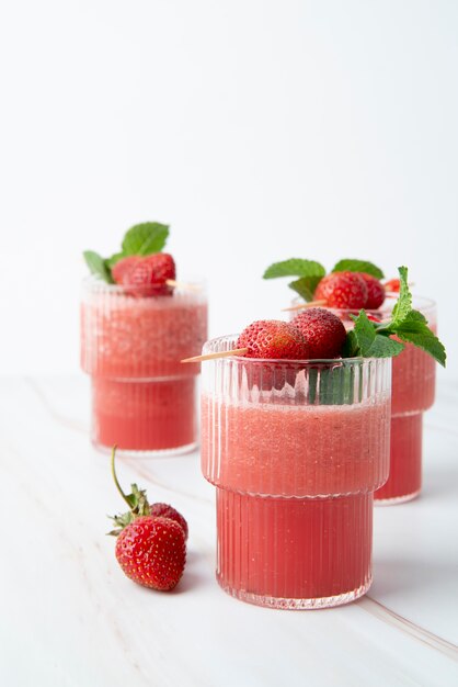 Close up on foods cocktails in tall glass