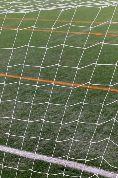 Close up football field with net