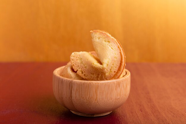 Close-up of fortune cookies in bowl for chinese new year