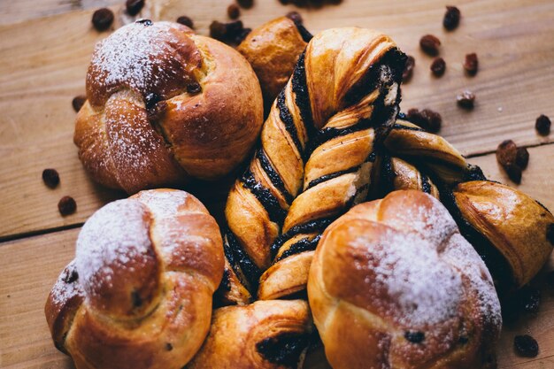 Close-up fresh buns and raisins