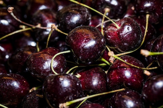 Close-up of fresh cherries in market