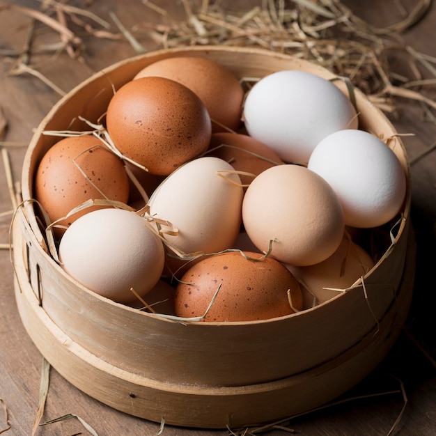 Close-up fresh chicken eggs