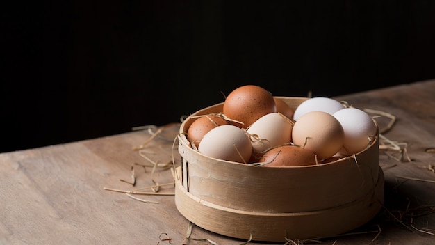 근접 신선한 닭고기 달걀