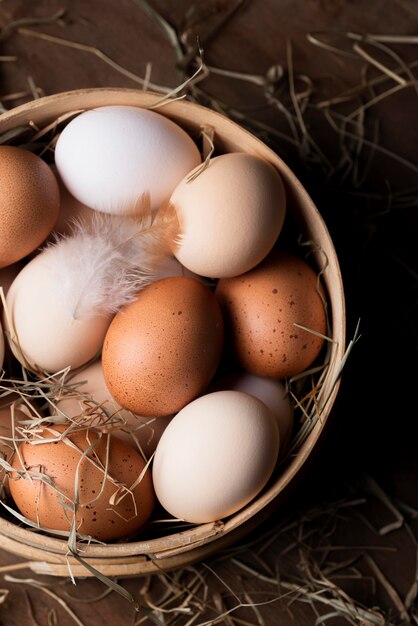 Close-up fresh chicken eggs