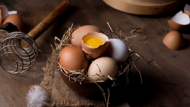 Close-up fresh chicken eggs