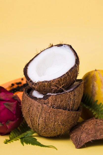 Close-up fresh coconuts ready to be served