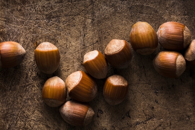 Close-up fresh hazelnuts on the table