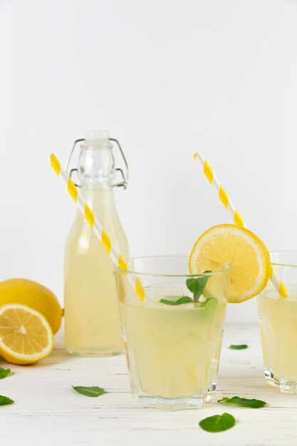Close up fresh homemade lemonade arrangement