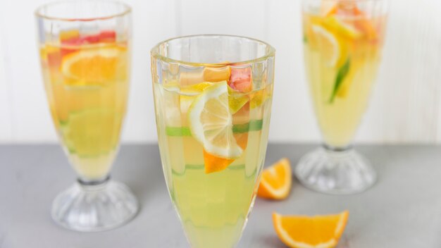 Close up fresh lemonade glasses