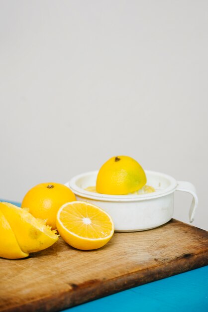 Close-up of fresh lime juice on chopping board